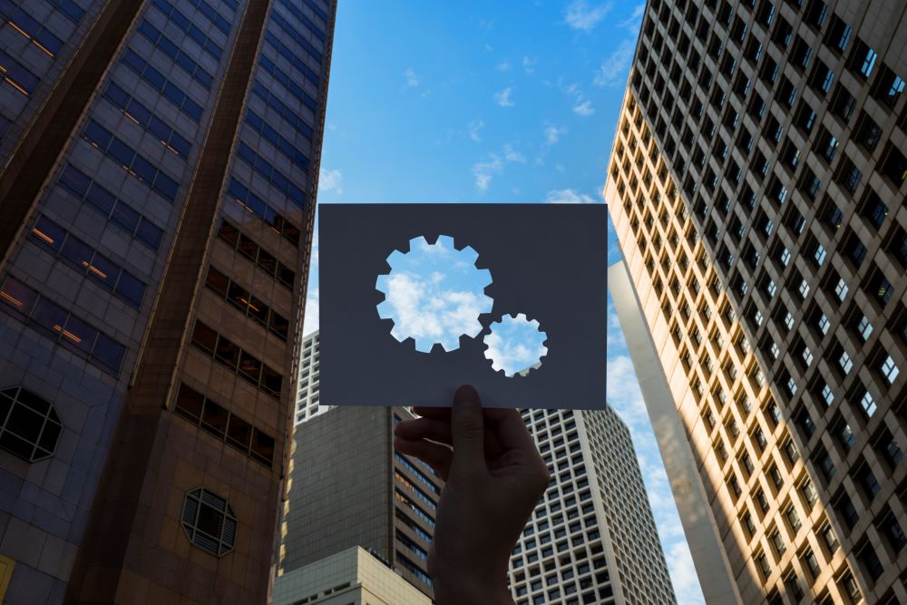 corporate connected teamwork perforated paper gear